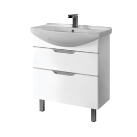 Тумба Dreja LAGUNA PLUS, 85 см, 2 ящика, с опорами, белый глянец и раковина Лагуна 85 см, 99.0107 + 191676 - фото, отзывы, цена